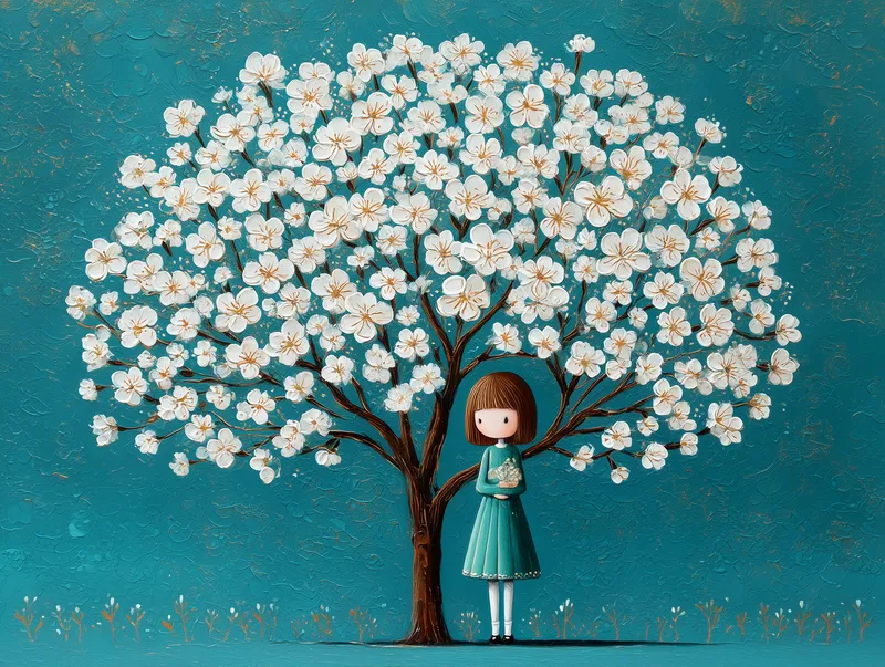 Original Painting Of A Cute Small Girl Tree wallpaper
