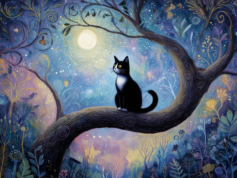 Close Up Kitty Cat Sitting In A Big Tree wallpaper