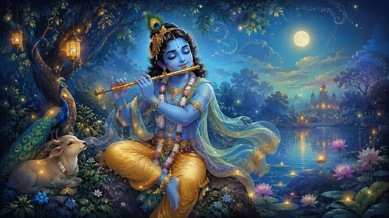Krishna playing his flute wallpaper