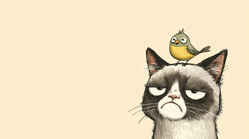 Grumpy Cat & the Cheerful Bird wallpaper
