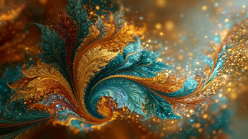 Golden Teal Fractal Bloom wallpaper