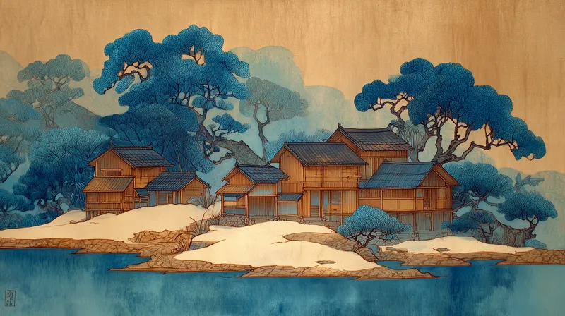 Winter Village on the Blue Shore wallpaper