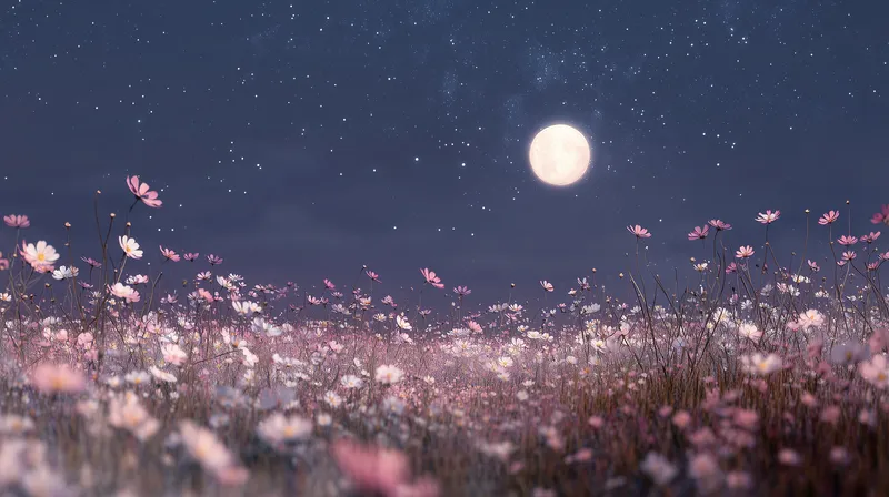 Moonlit Cosmos Field wallpaper