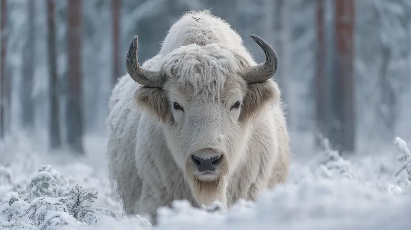 White Bison in the Winter Forest wallpaper