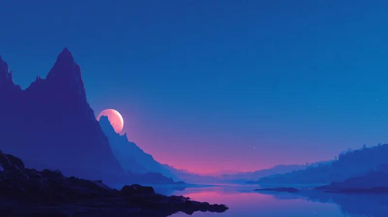 Crimson Moon Over Mountain Lake wallpaper