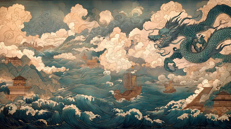 Dragon Over the Tempest Sea wallpaper