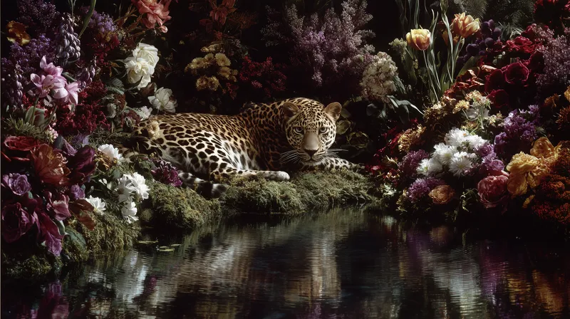Leopard in Bloom wallpaper
