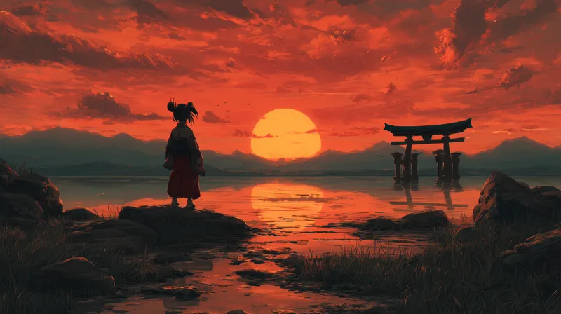 Crimson Dusk at the Torii Gate wallpaper
