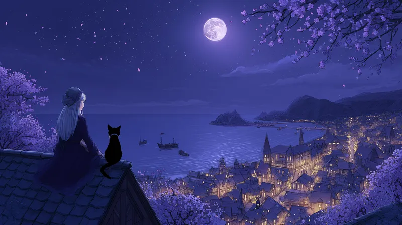 Moonlit Rooftop Reverie wallpaper