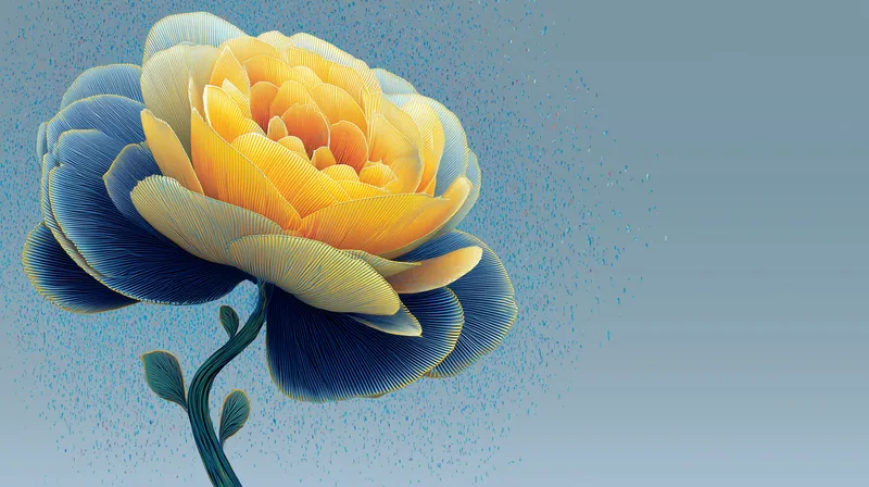 Golden Peony in Blue wallpaper