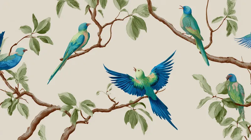 Tropical Parakeets on Branches wallpaper