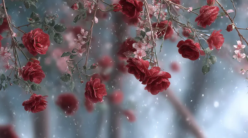 Crimson Roses in Winter Snow wallpaper