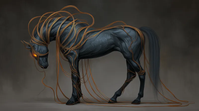 Ethereal Dark Horse with Glowing Tendrils wallpaper