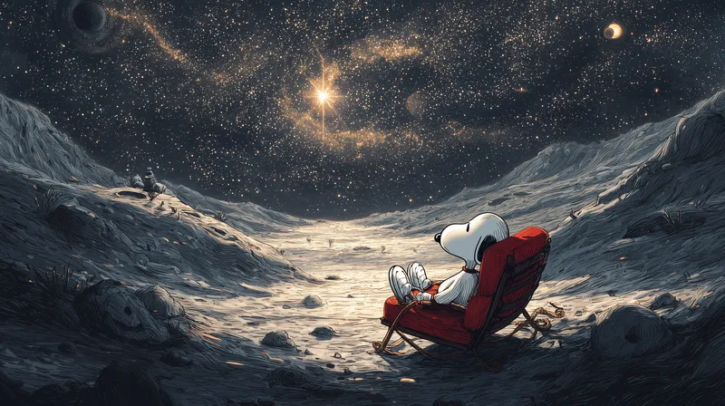 Snoopy Stargazing on the Moon wallpaper