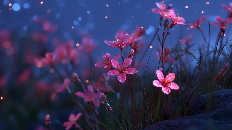 Glowing Pink Wildflowers at Twilight wallpaper