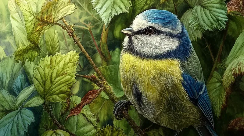 Blue Tit Among Summer Leaves wallpaper