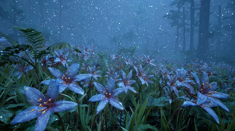 Moonlit Blue Lilies in an Enchanted Forest wallpaper