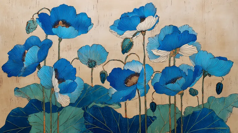 Blue Poppies in Bloom wallpaper