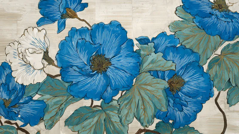 Blue Peony Botanical Art wallpaper