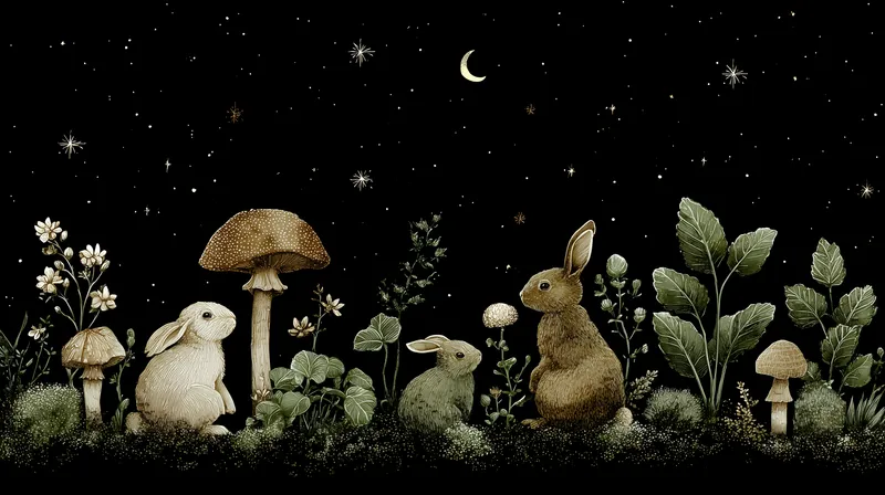 Moonlit Meadow Rabbits wallpaper