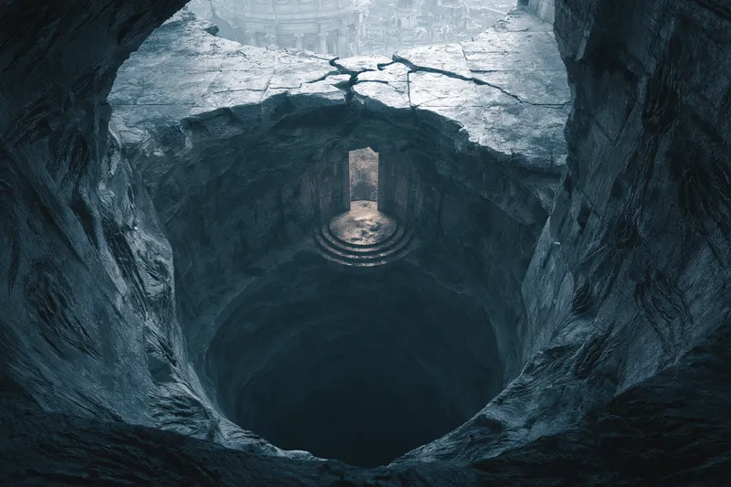 Ancient Stone Pit with Hidden Doorway wallpaper