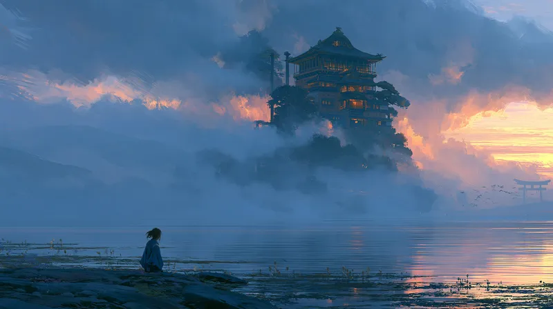 Misty Floating Pagoda Wallpaper wallpaper