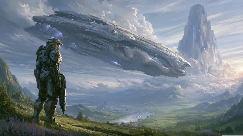 Halo Alien Warship Valley Wallpaper wallpaper