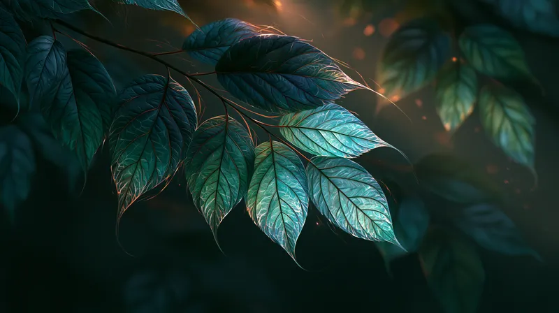 Glowing Teal Leaves Wallpaper wallpaper