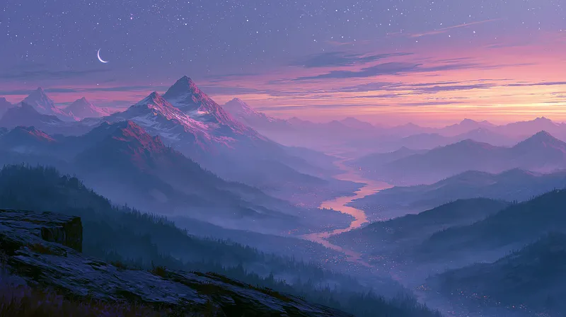 Misty Mountain River Twilight Wallpaper wallpaper