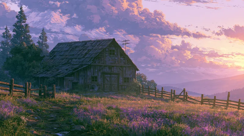 Lavender Sunset Farm Wallpaper wallpaper
