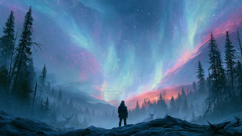 Mystic Aurora Forest Wallpaper wallpaper