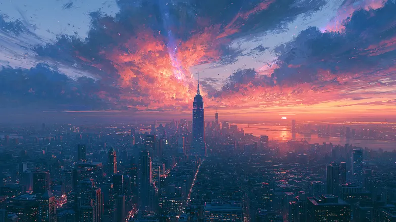 Apocalyptic Sunset NYC Skyline Wallpaper wallpaper