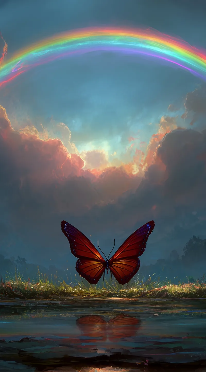 Crimson Wings Beneath the Rainbow (Mobile) wallpaper
