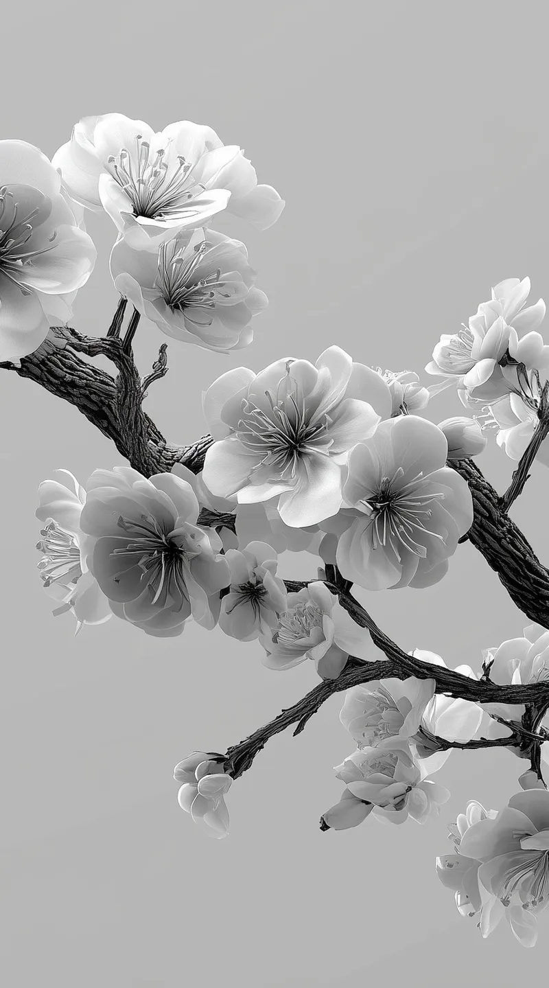 Cherry Blossom Branch in Monochrome (Mobile) wallpaper