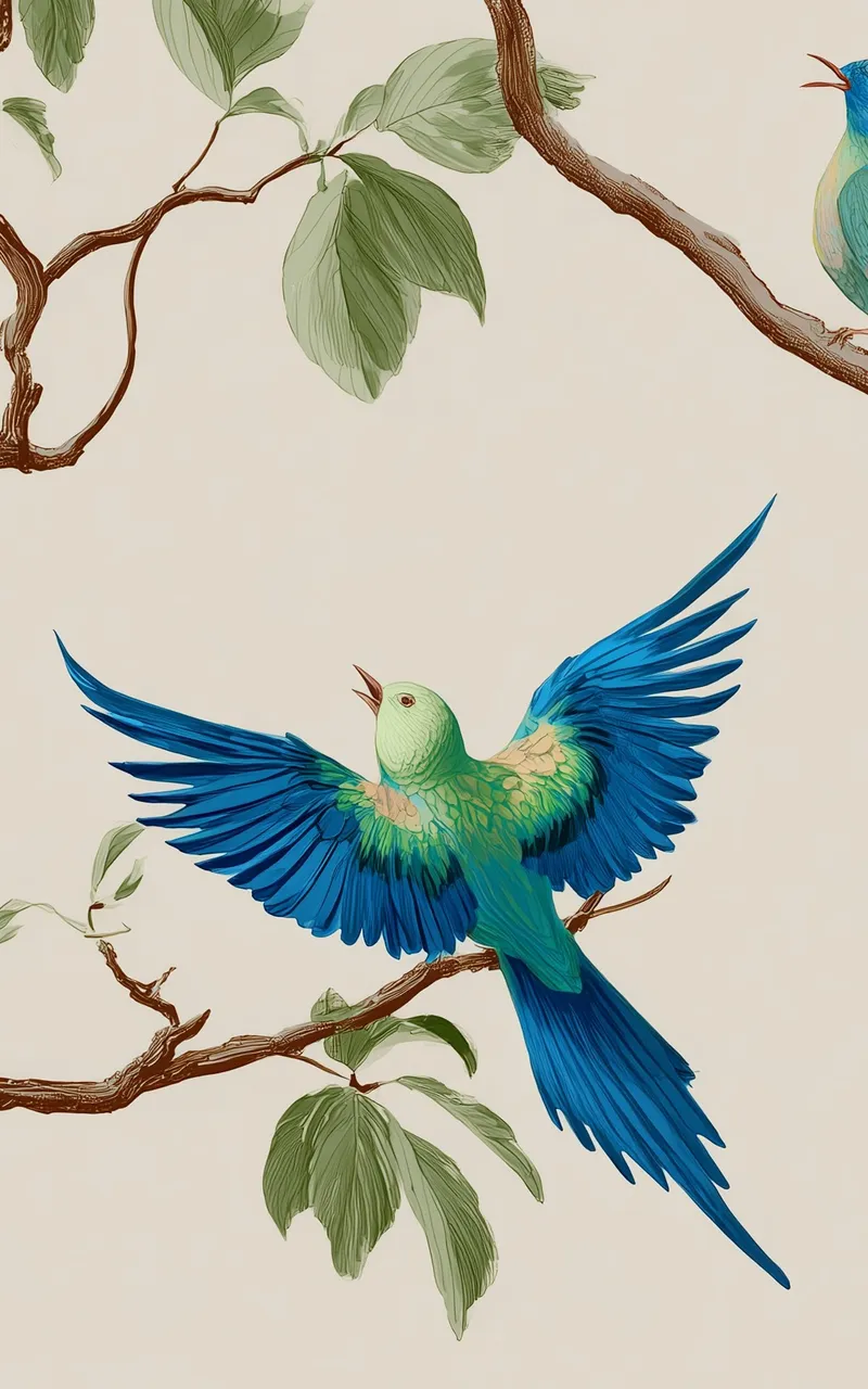 Tropical Parakeets on Branches (Mobile) wallpaper